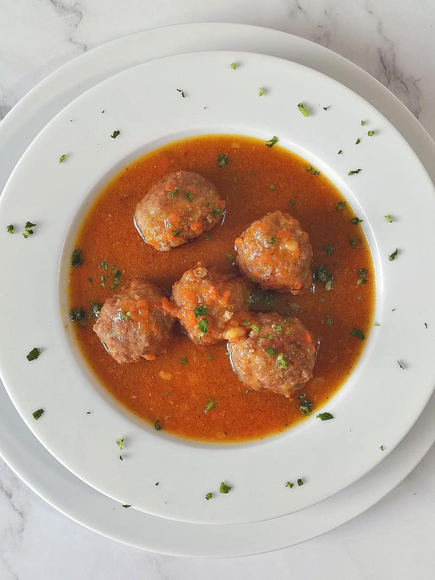 Dish, Meatball, Protein, Food, Sauce, Flatlay, meal, soup, gourmet, lunch, crockery
