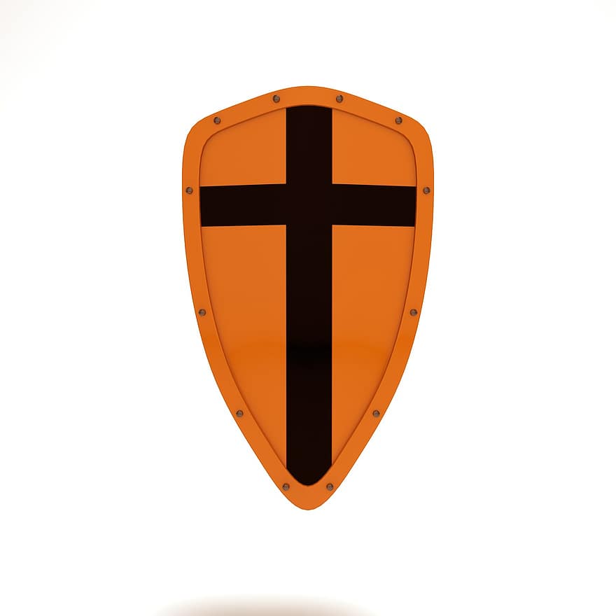 logo, nappi, symboli, merkkiä, 3d, kilpi, vaakuna, ylittää, crusader