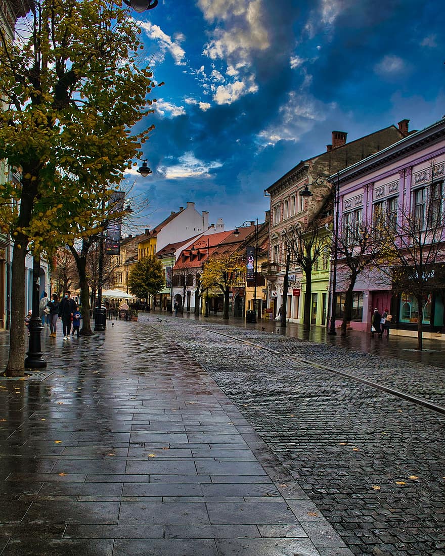 reizen, straat, toerisme, sibiu, Roemenië, stad, Europa, regen, Boekarest