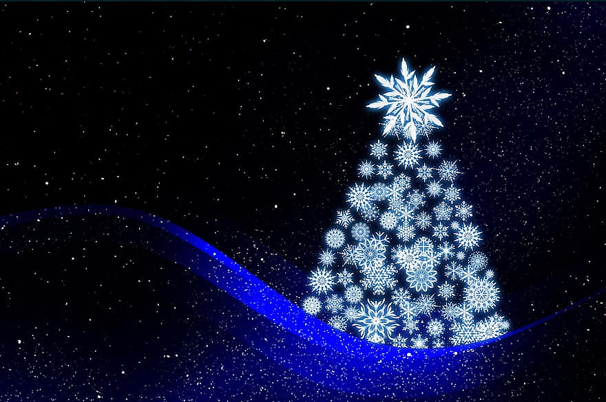 Greeting Card, Christmas Tree, Background, Structure, Blue, Black, Motif, Christmas Motif, Snowflakes, Advent, Tree