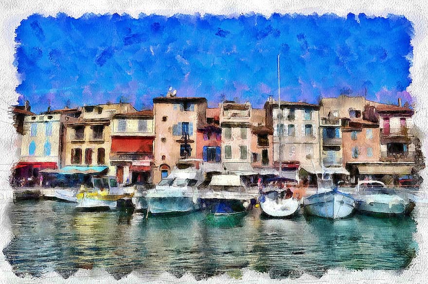 Port, ville, photo d'art, bateaux, port, port de pêche, baie, Cassis, Provence