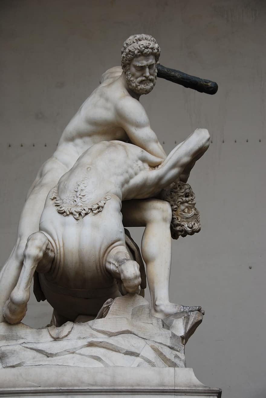florence, Hercules, centaur, giambologna, loggia lanzi, piazza della signoria, Italia, patung, pariwisata