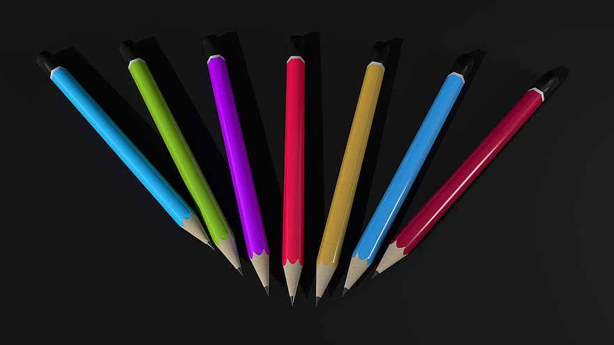 tužky, barvitý, dřevo, grafit, vzdělání, třída, tvořivý, kreslit, barva, výkres