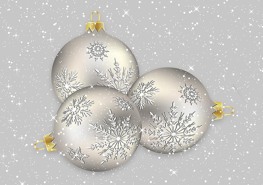 julballer, snø, dekorasjon, jule tid, jul, tre dekorasjoner, hvit, sølv, stjerne, advent, julepynt