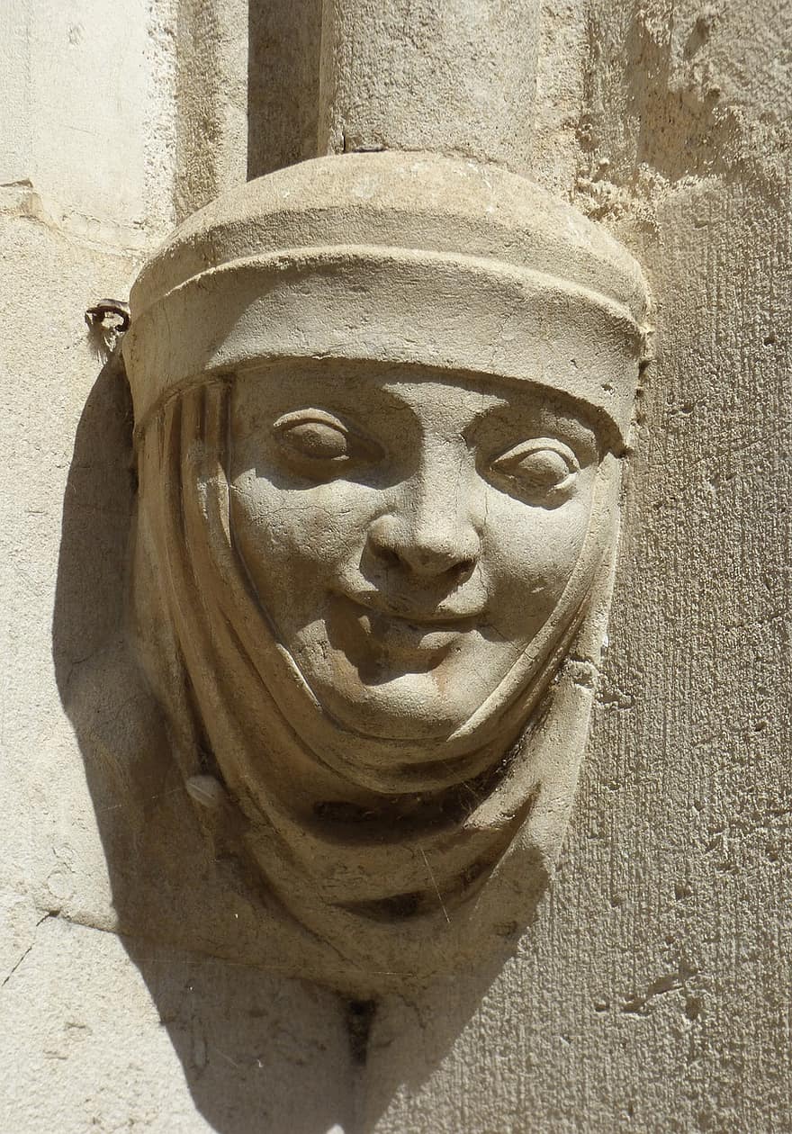 प्रतिमा, सिर, दीवार, महिला, चेहरा, पत्थर की मूर्ति