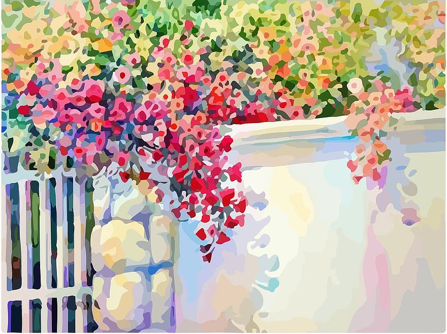 pintura de paisagem, pintura de flores, flores, jardim, obra de arte, Pintura de matriz de cores, Arte Low Poly, Arte poligonal, origens, ilustração, abstrato
