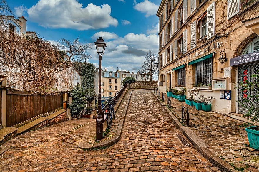 Sky, Landscape, Background, Wallpaper, Paris, Montmartre, Path, Pavement, Old Town, Street, architecture