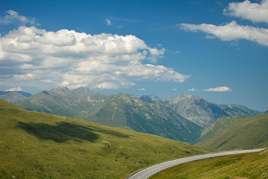 Mountains, Road, Sky, Clouds, Scenery, Tourism, Travel, Nature, France, Pyrenees, mountain