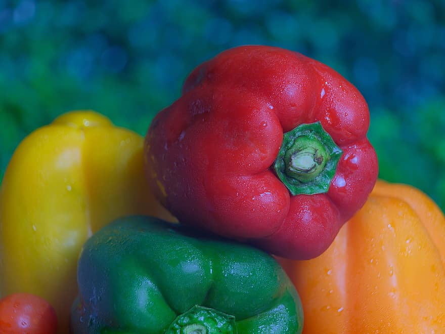 paprika, grönsaker, färsk, vegetabiliska, friskhet, mat, grön färg, närbild, gul, äta nyttigt, multi färgad