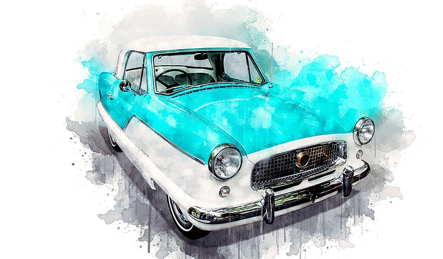 Watercolor, Car, Drawing, Auto, Artistic, Design, Colorful, Vehicle, Automobile, Mustang, Motor