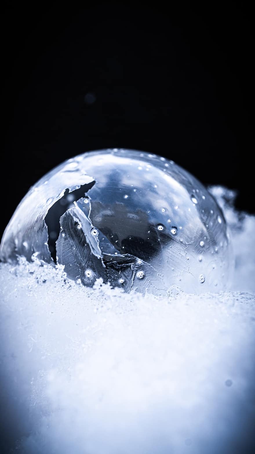 пузырь, замороженный, снег, лед, ледяные кристаллы, мороз, зима, мыльный пузырь, мяч, холодно, снежно