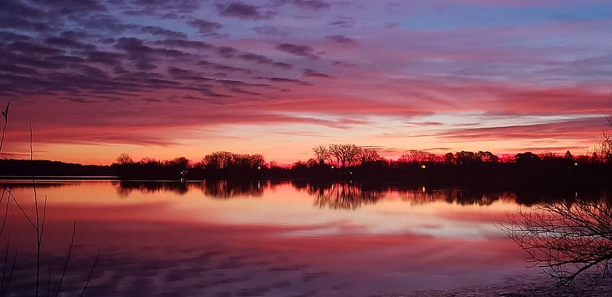 Lake, Sunset, Sky, Nature, Clouds, Dusk, Shagger Park