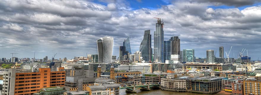 сгради, град, централен бизнес район, архитектура, градски пейзаж, градски, небостъргачи, облаци, мътен, в центъра, Лондон