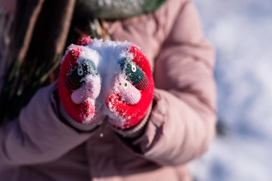 Snow, Hands, Girl, Winter, Child, Kid, Young, Mittens, Childhood, Ice, Cold