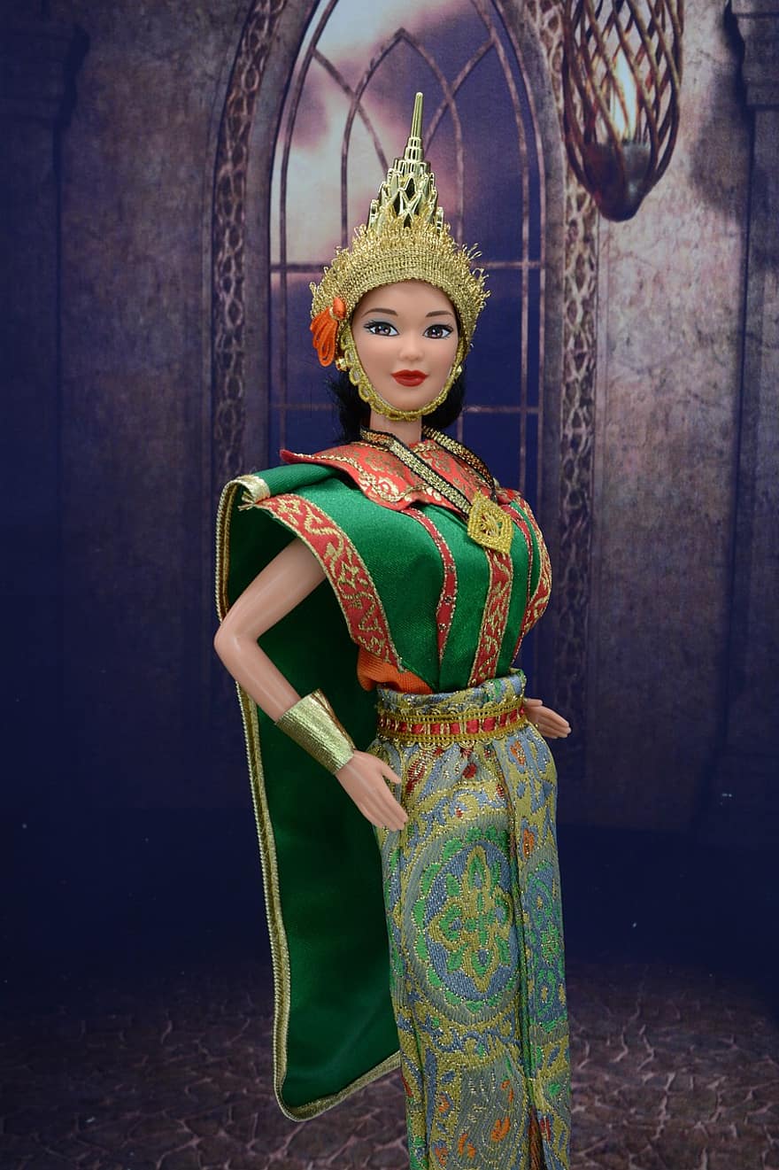 barbie, lelle, skaists, Taizeme, tautas tērps, kultūras, sievietēm, tradicionālie apģērbi, kleita, pieaugušais, modē