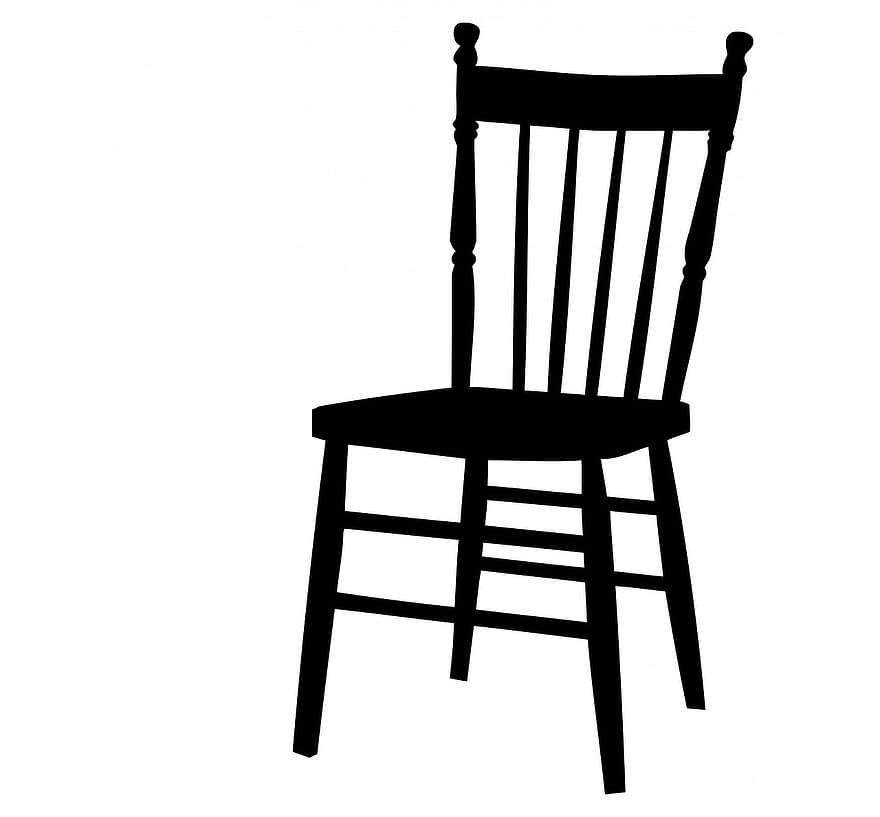 cadira, fusta, dur, seient, mobles, negre, silueta, blanc, fons, art, mobiliari