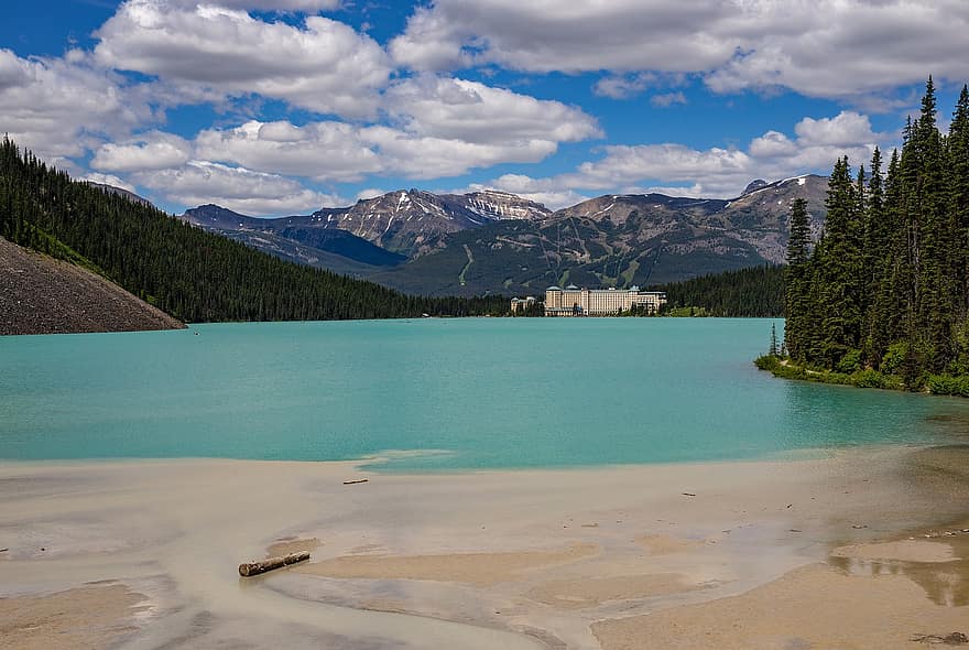 tó louise, Kanada, Alberta, természet, hegy, tájkép, víz, erdő, nyári, kék, hegység