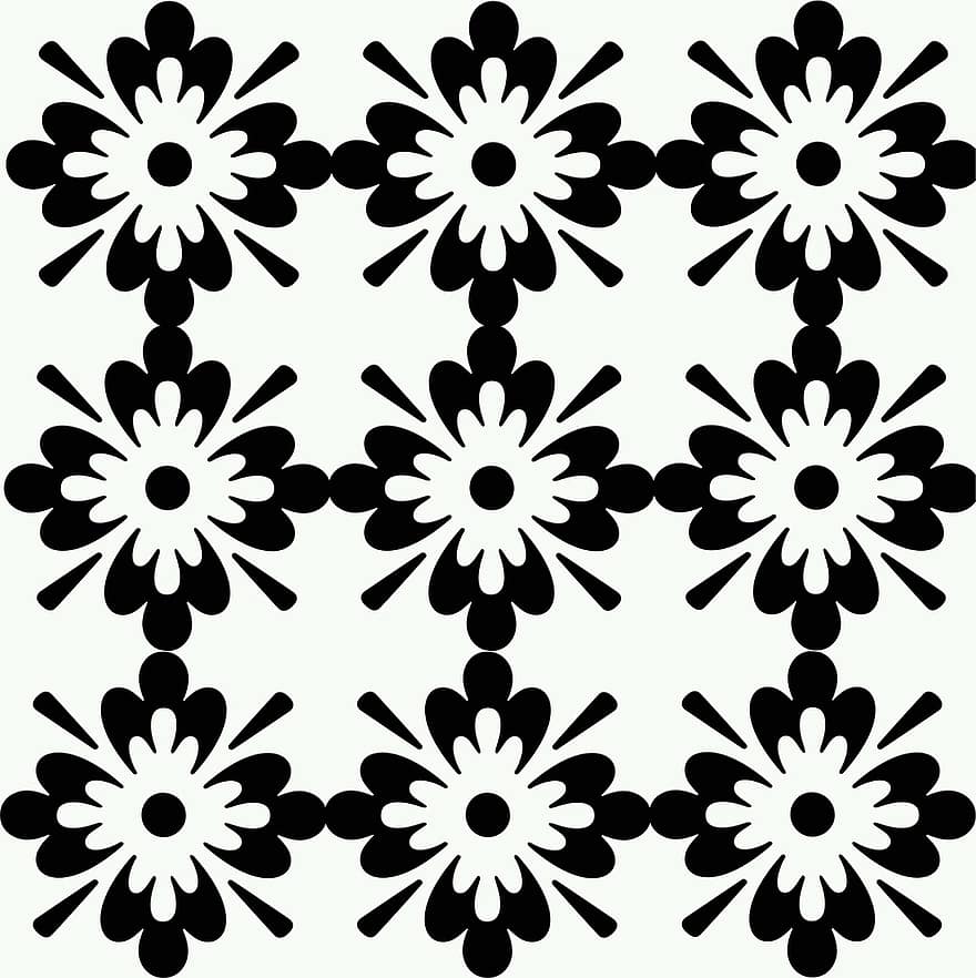 blommig, mönster, abstracts, svartvitt, blommor, blommar, blooms, fleurs, symmetrisk, retro, grafik