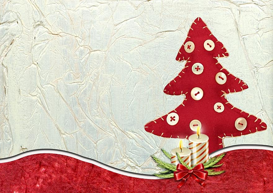 karácsonyfa, kártya, dekoráció, modern, piros, papír, fal, retro, grunge, romantikus, ünnep