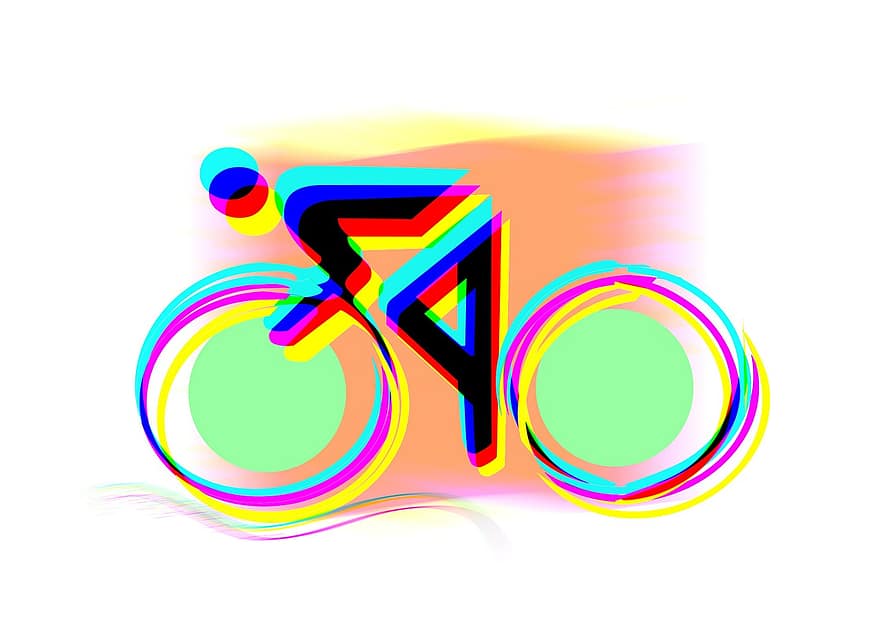 fiets, logo, abstract, symbool, sport, wiel, wielerwedstrijden, spotprent, tekening
