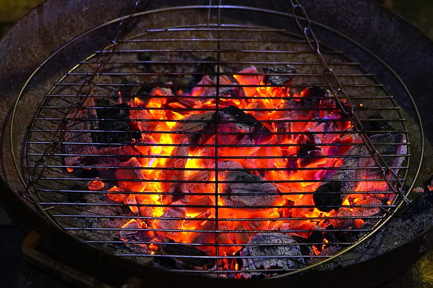 грил, дървени въглища, пожар, пламък, барбекю, горещ, решетка на скара, природен феномен, въглища, топлина, температура