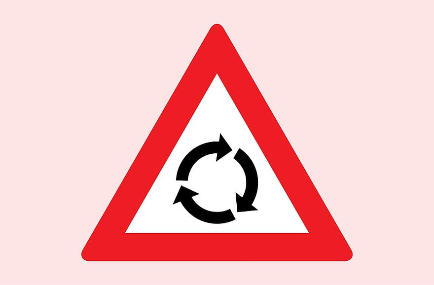 junction, rundkørsel, skilt, vej, advarsel, rød, pile, reflekterende, Trafik, ride, opmærksomhed