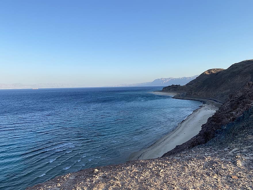 meri, Punainenmeri, vuori, Sinai, luonto, rannikko, sininen, vesi, kesä, maisema, rantakallio