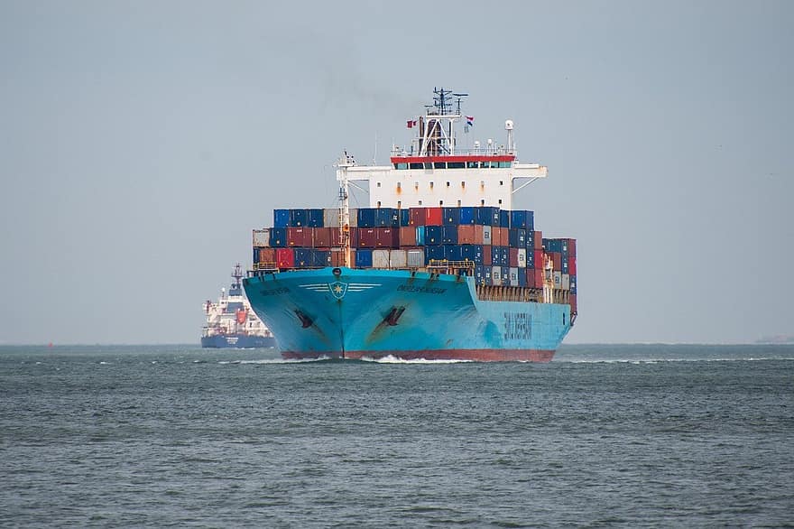 コンテナ船、貨物船、航海船、船の交通、船遊び、海のコンテナ、貨物輸送、水上輸送、大型船、船の背景、運送