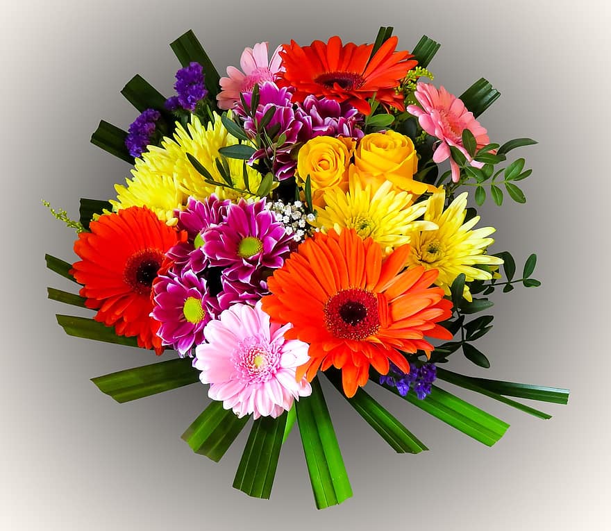 fleurs, bouquet, coloré, Gerbera, Rose, fête des mères, anniversaire, La Saint Valentin, cadeau, bouquets, Je vous remercie