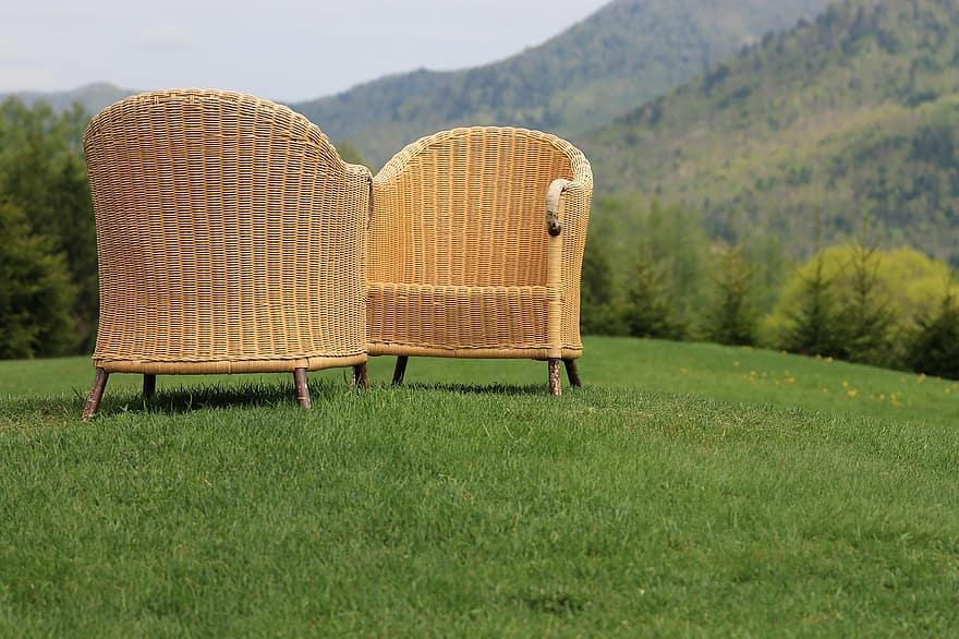 sillas, campo, al aire libre, asiento, hierba, prado, verano, color verde, escena rural, silla, relajación