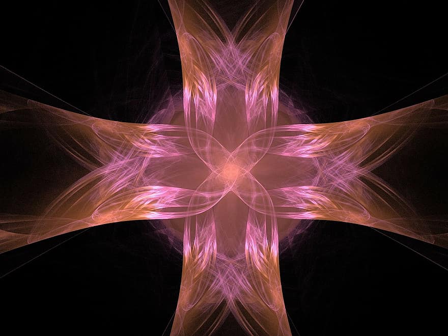 fractal, αφηρημένη, διασχίζω, ροζ, πορτοκάλι, ρεύση, μαύρο σταυρό