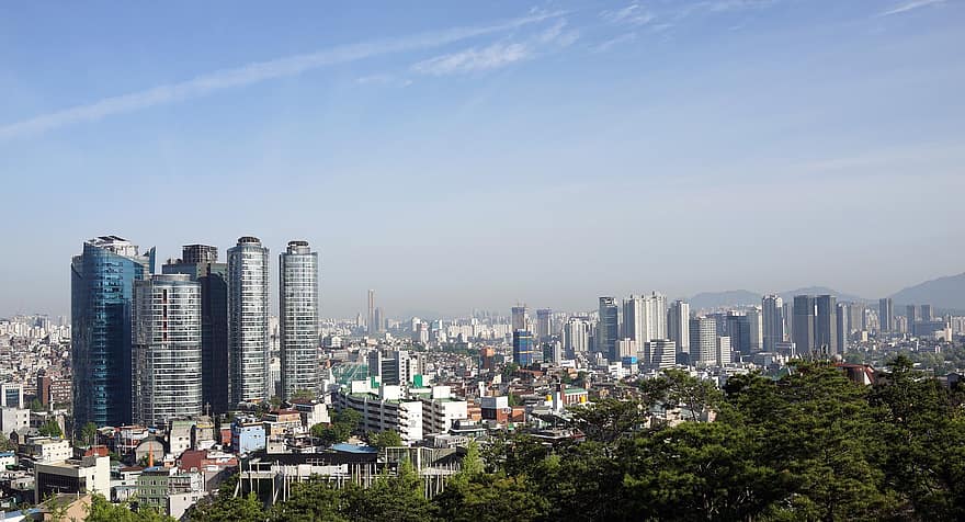 Szöul, város, városi, tájkép, Koreai Köztársaság, városkép, felhőkarcoló, városi látkép, épület külső, építészet, városi élet