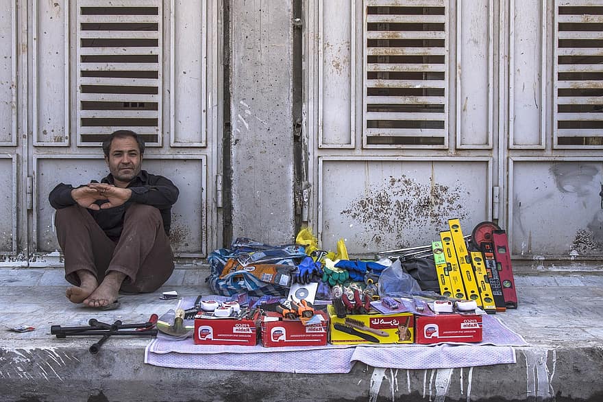 penjual, jalan, qom, Iran, penjualan, pria, kehidupan, di luar rumah, urban