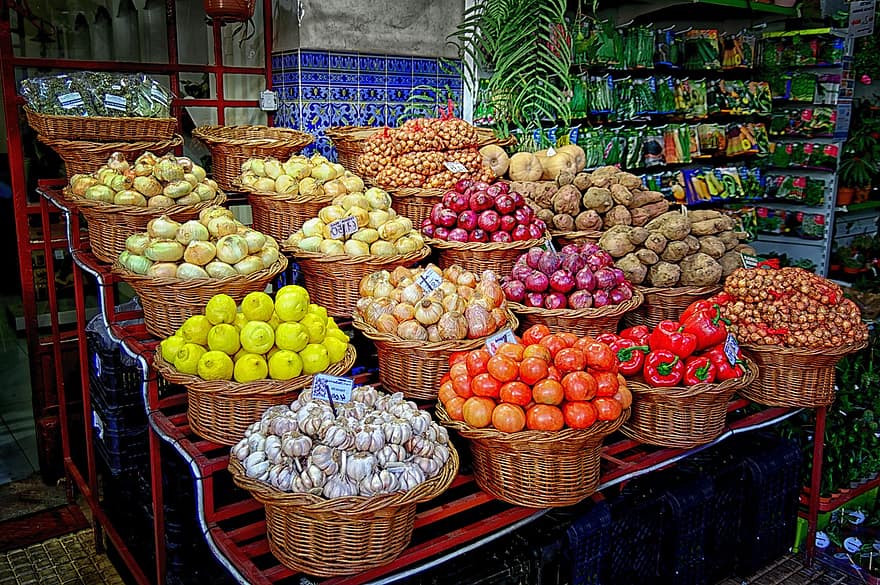 Madeira, piac, termelői piac, friss gyümölcsök, gyümölcspiac, friss termékek