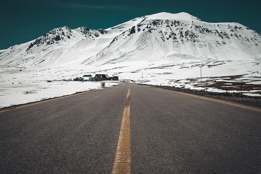 дорога, гори, піші прогулянки, Пакистан, подорожі, природи, небо, холодний, зима, гірський, сніг