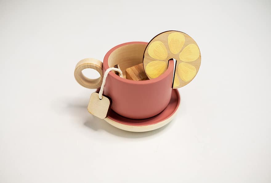 чашка, чай, іграшка, Дерев'яна чашка, чайний пакетик, лимон, кухоль, Дерев'яний посуд, посуд, їжа, фони