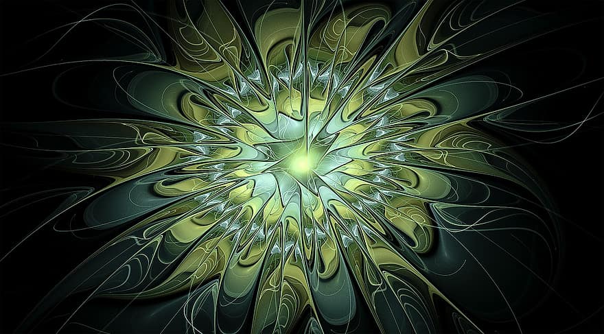 fractal, verde, oro, brillante, resumen, arte fractal