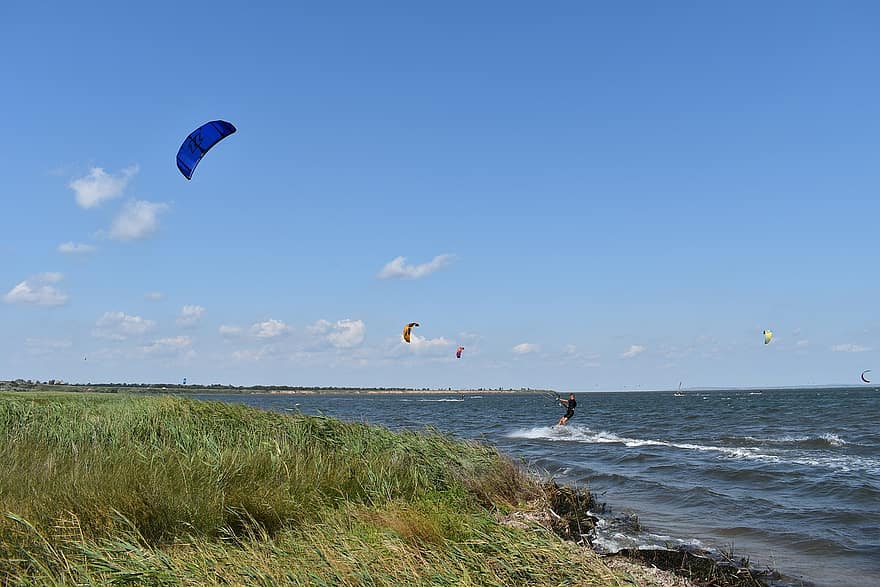समुद्र, बीच, मुहाना, प्रकृति, पतंग उड़ाना