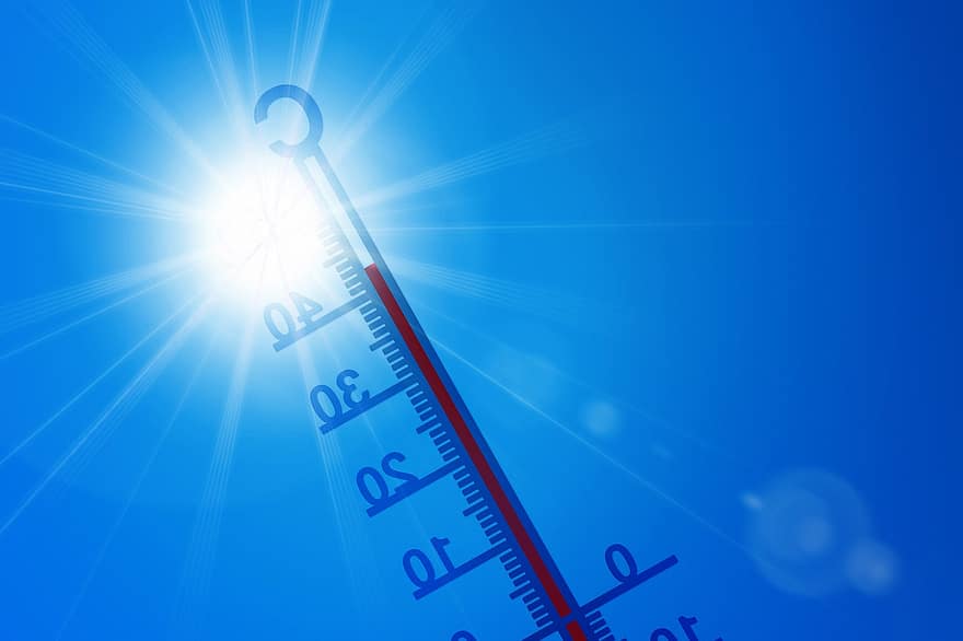 температури, зміна клімату, Глобальне потепління, сонячне світло, сонячний промінь, промені сонця, атмосфера, блакитне небо, чисте небо, денне світло, термометр
