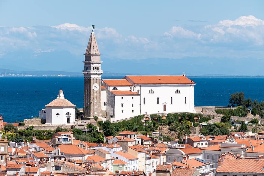 George's Parish Church, Town, Slovenia, Piran, Cathedral, Mediterranean Sea, christianity, architecture, religion, famous place, roof
