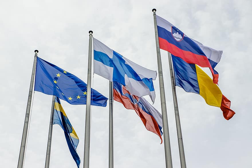 EU、欧州連合、旗、国、バナー、スロベニア、フィンランド、スウェーデン、ルーマニア、愛国心、青