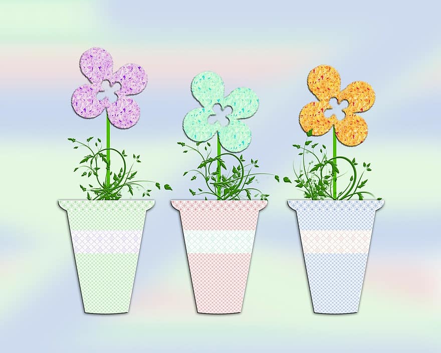 blomma, blommor, bakgrund, årgång, blomkruka, pastell, pastellfarben