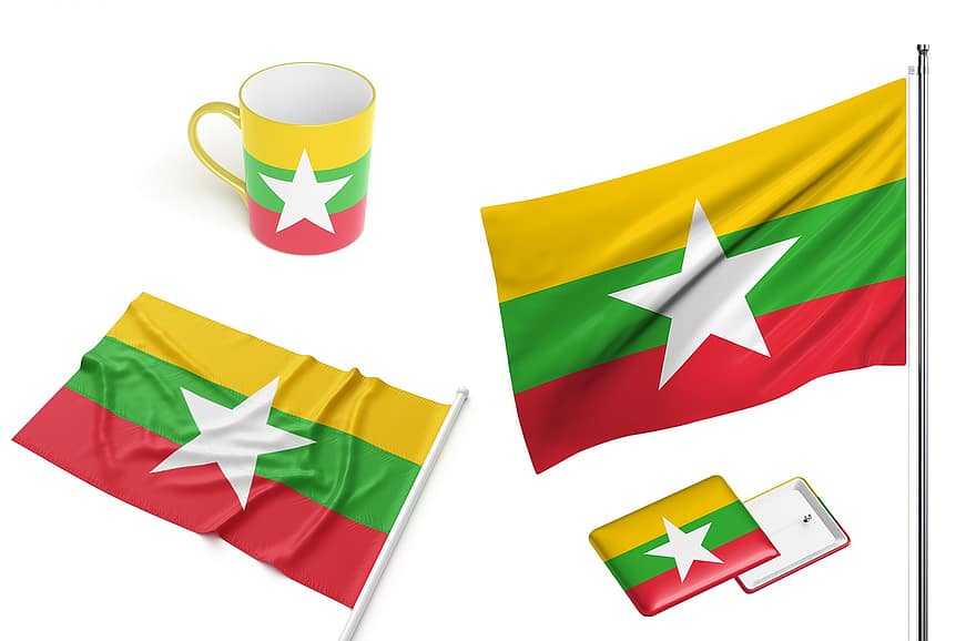 mianmaras, burma, Šalis, vėliava, dizainas, puodelis, nacionalinis, tapatybę