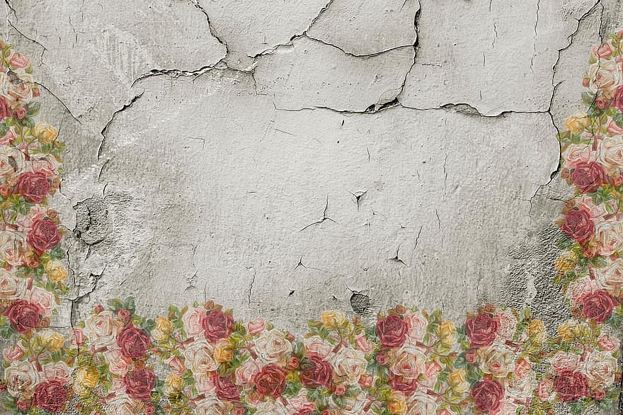 Rose, parete, crepe, fiocco, Vintage ▾, sfondo