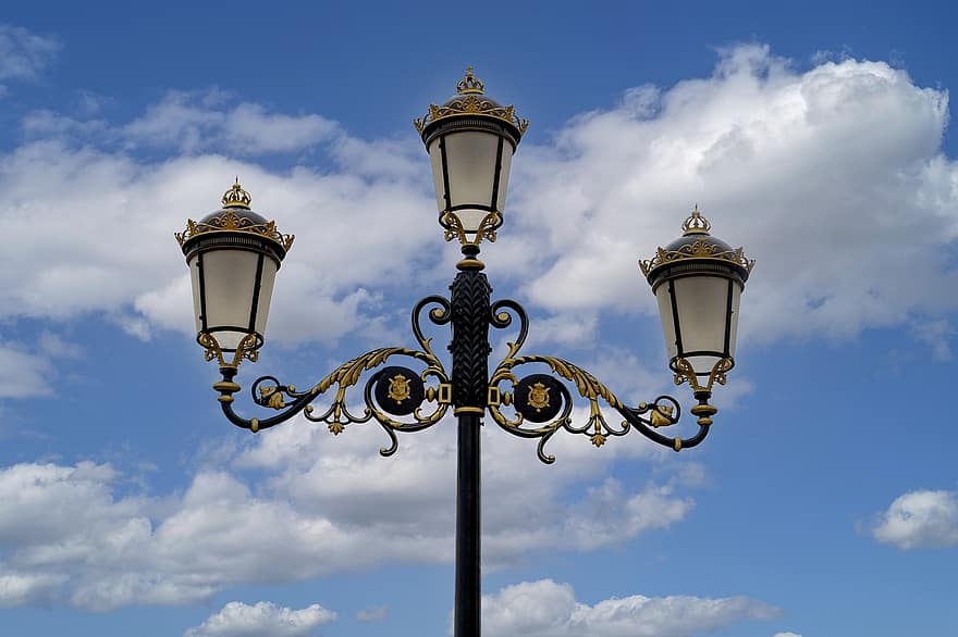 gadelampe, skyer, lanterne, lampe