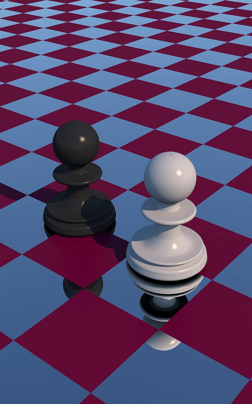 チェス、ボード、ポーン、ゲーム、コンペ、パワー、3D、知性、対立、白、黒