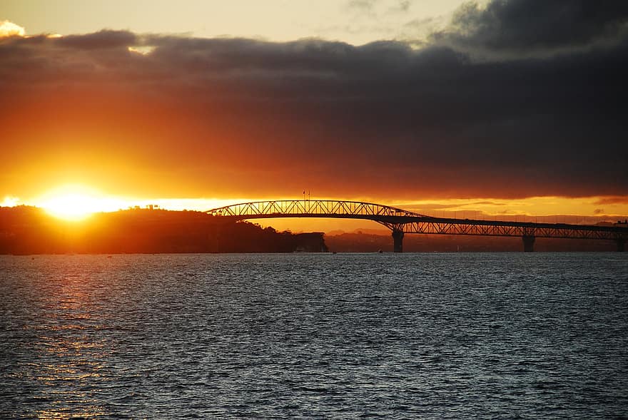 ponte, Porto, arquitetura, Auckland, Nova Zelândia, Auckland Harbour Bridge