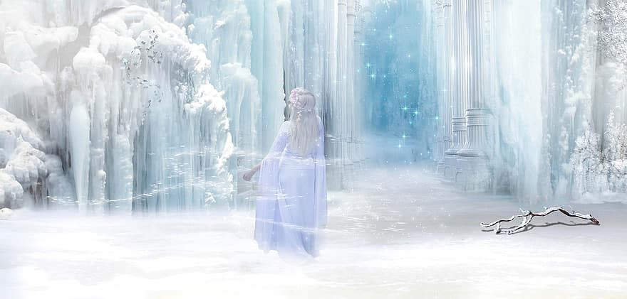 γυναίκα, χειμώνας, φαντασία, νεράιδα, χειμερινή μαγεία, πάχνη, πυλώνες, στήλες, χειμερινός, ψυχρός, το χειμώνα