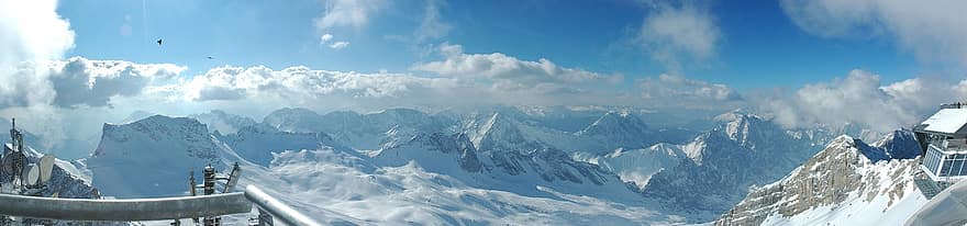 Almanya, Alpler, Zugspitze, Bavyera, dağlar, kar, panorama, dağ, kış, dağ zirvesi, peyzaj