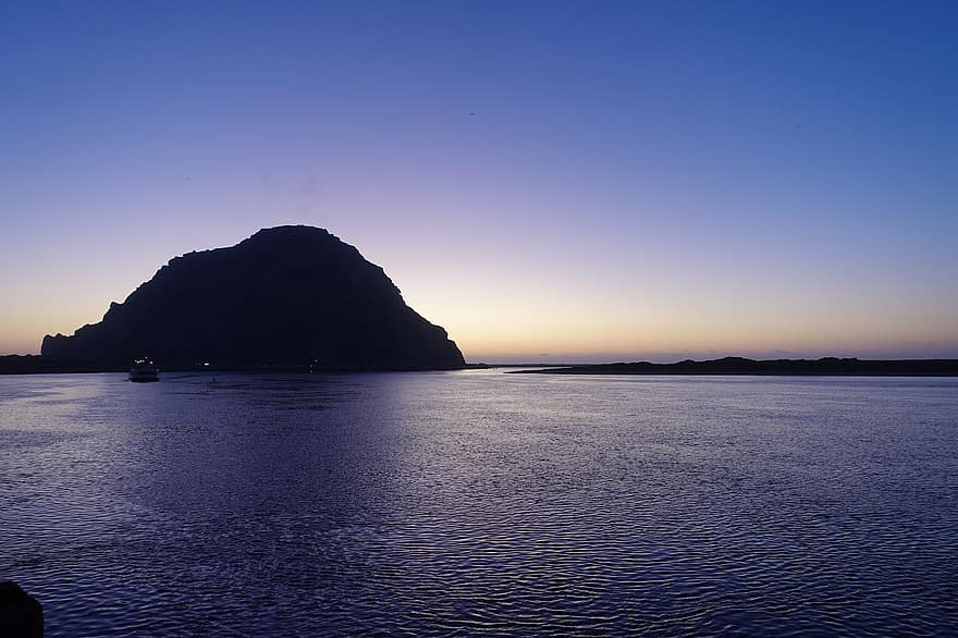 Morro Bay, plage, Roche, océan, heure bleue, crépuscule, la nature, eau, mer, paysage, le coucher du soleil